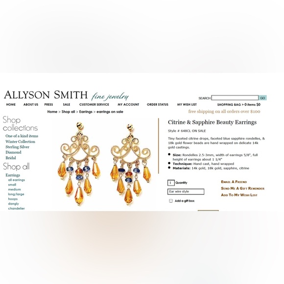 14k YG Chandelier Earrings - Citrine & Sapphire - Picture 6 of 6